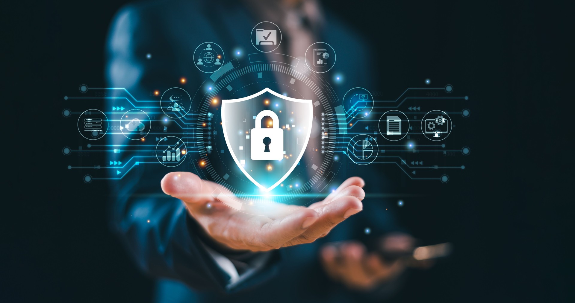 Password lock cybersecurity system, internet protect hacker attack. Cyber security protection technology concept. Privacy secure online network. Data fraud crime solution, digital information shield